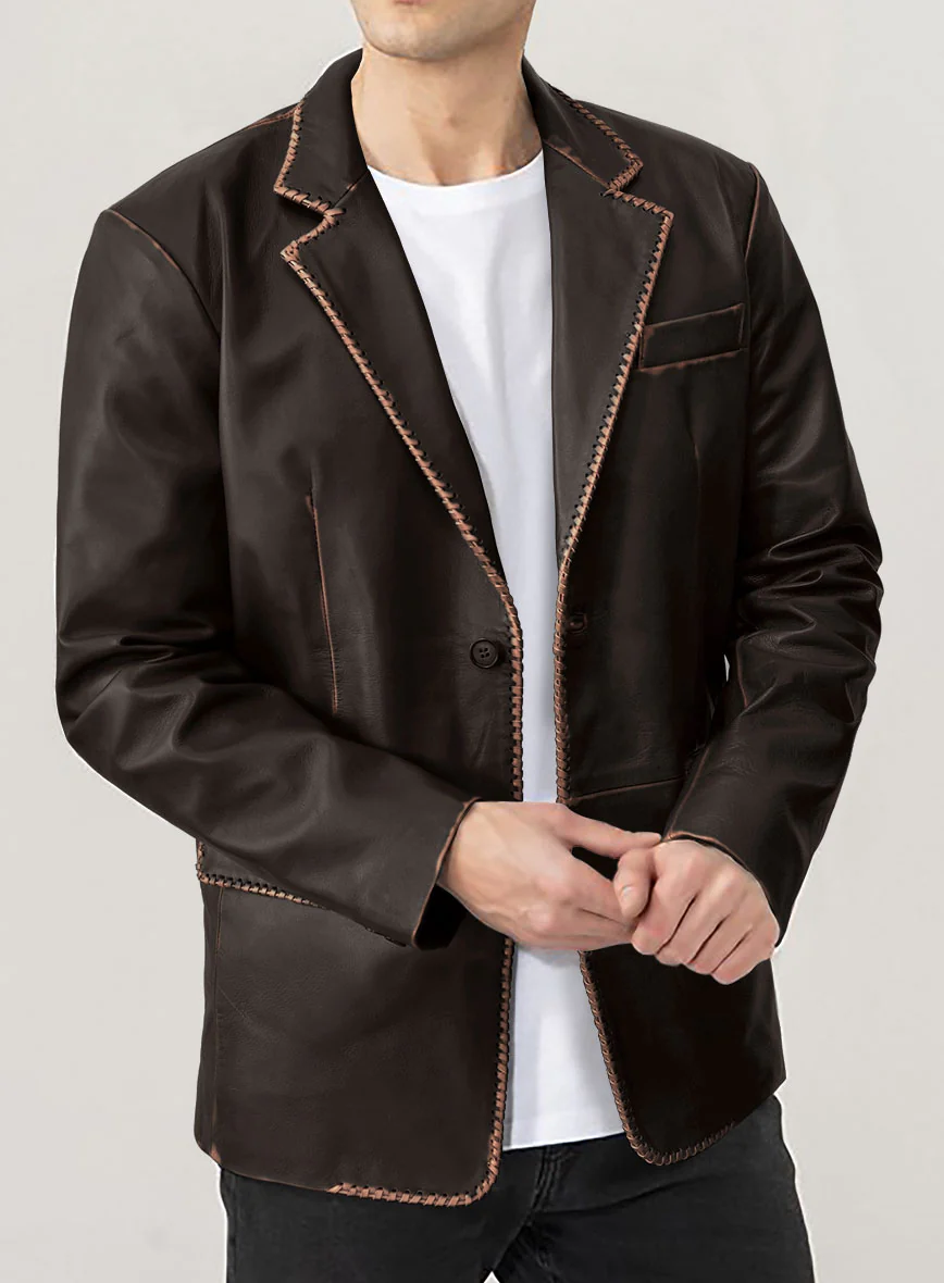 Rubbed Brown Medieval Leather Blazer - Image 2