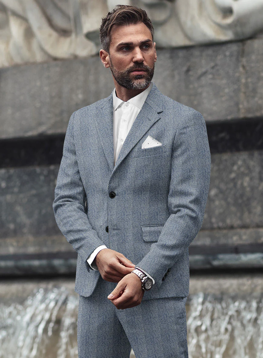 Sartori Anselmo Blue Herringbone Soft Tweed Jacket - Image 2