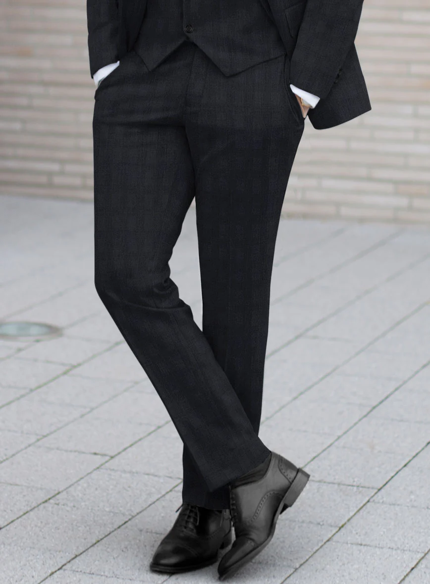 Scabal Cacho Checks Blue Wool Pants - Image 2