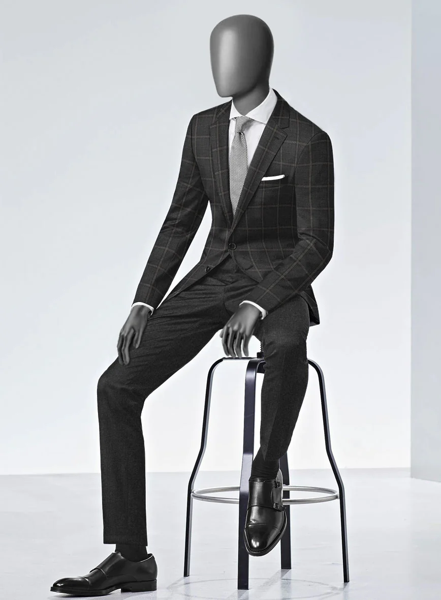 Scabal Charcoal Windowpane Wool Combination Suit