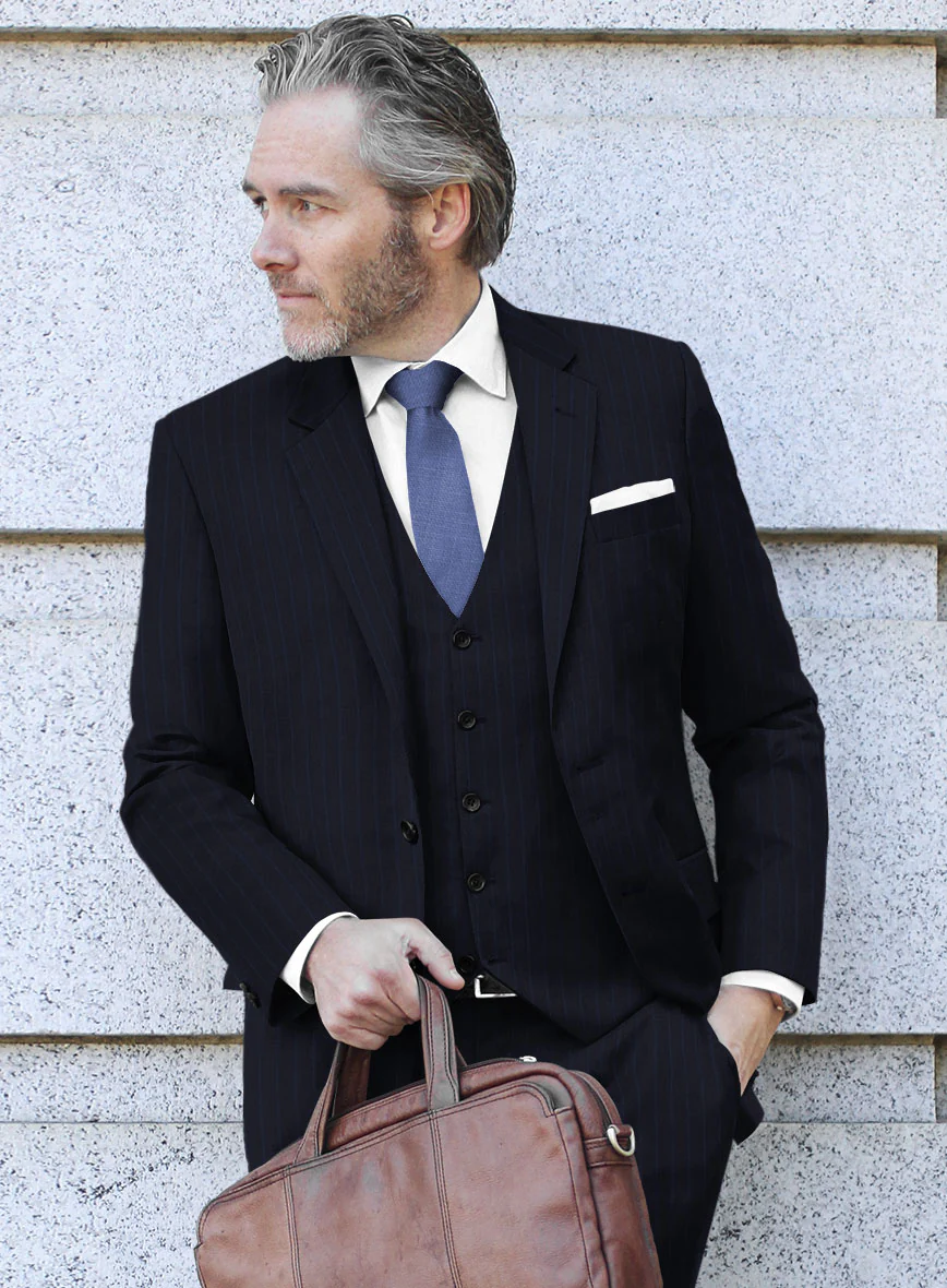 Scabal Ciaz Stripe Blue Wool Suit - Image 4