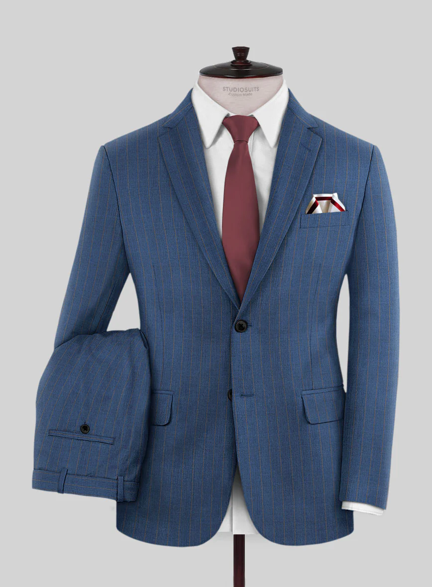 Scabal Cosmopolitan Stripe Flat Blue Wool Suit