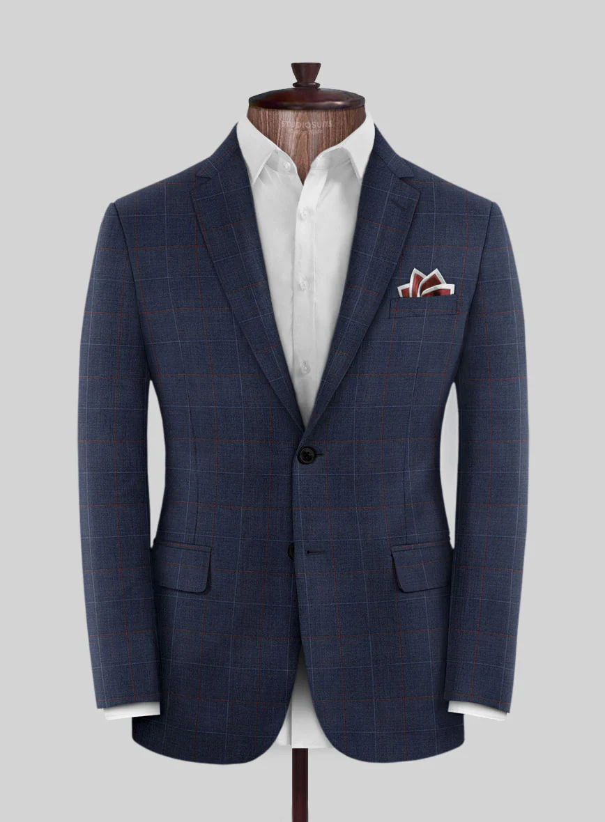 Scabal Cosmopolitan Windowpane Light Navy Wool Jacket