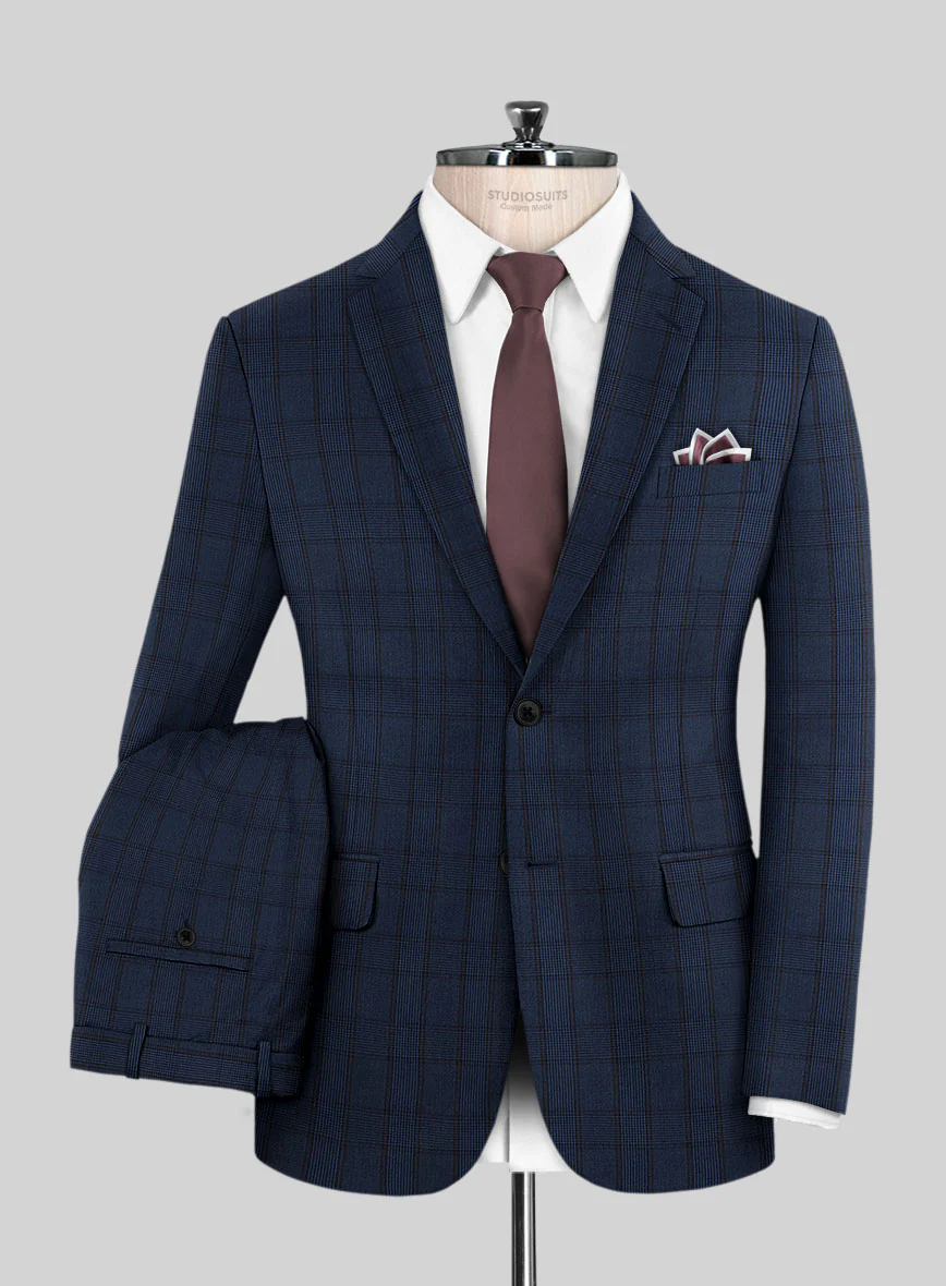 Scabal Damia Glen Blue Wool Suit