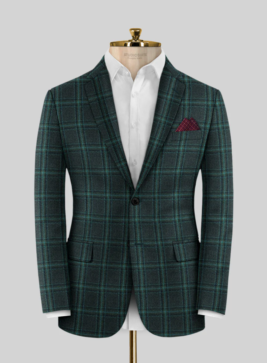 Scabal Dark Green Checks Wool Jacket