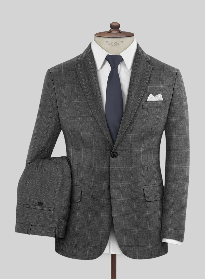 Scabal Lisco Windowpane Gray Wool Suit