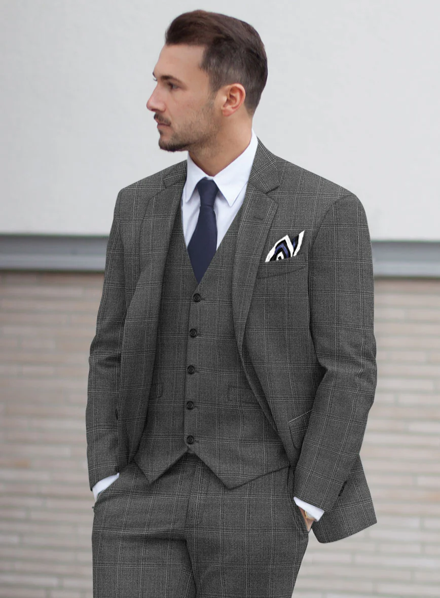 Scabal Lisco Windowpane Gray Wool Suit - Image 4