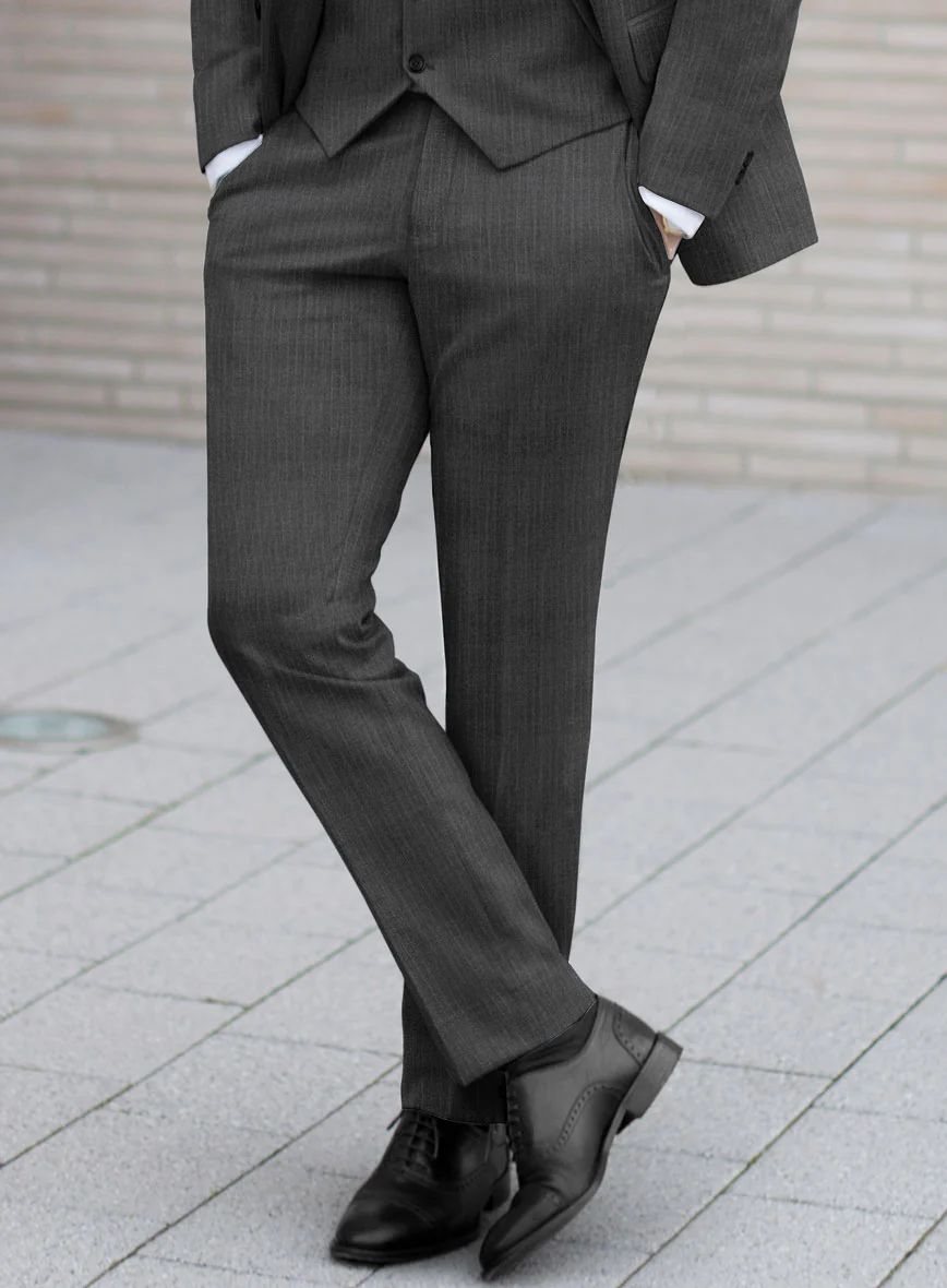 Scabal Londoner Casiri Stripe Charcoal Wool Pants - Image 2