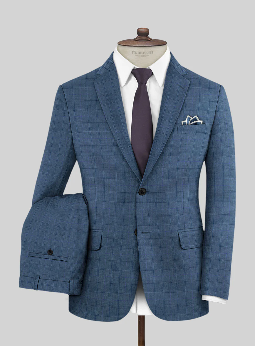 Scabal Londoner Glen Blue Wool Suit