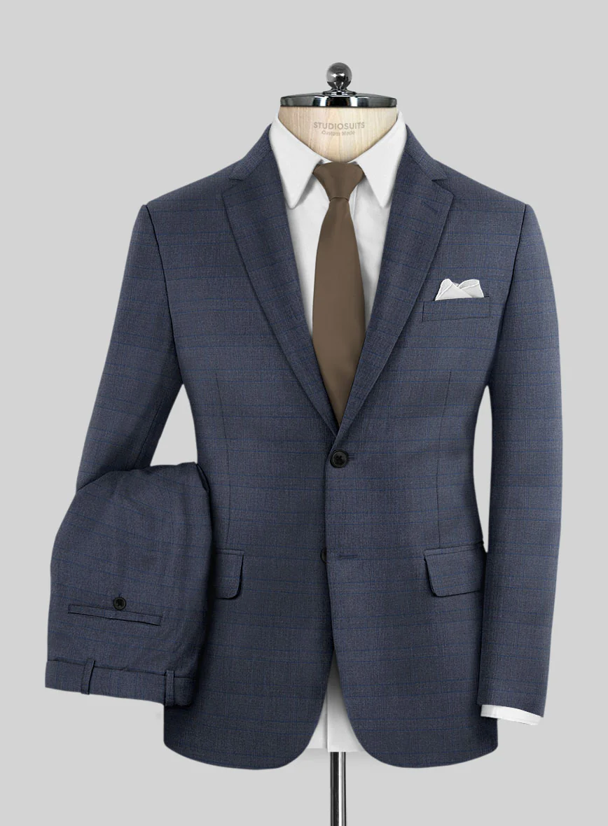 Scabal Londoner Olfoda Checks Blue Wool Suit