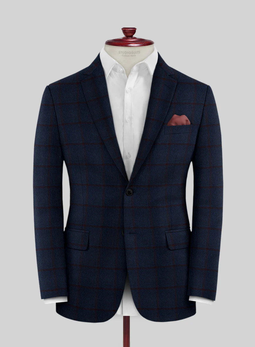 Scabal Marine Blue Checks Wool Jacket