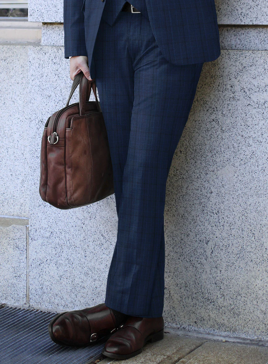 Scabal Natro Checks Blue Wool Suit - Image 5