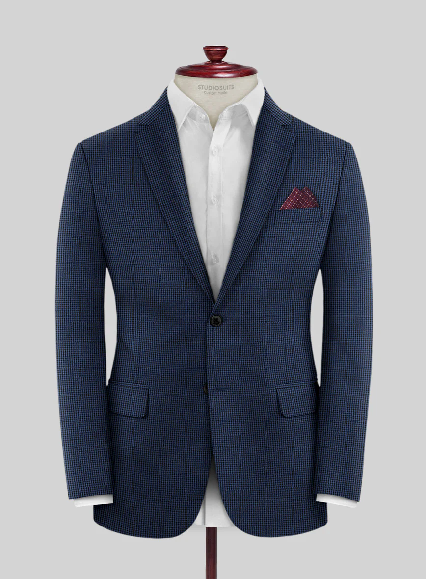 Scabal Omiero Houndstooth Blue Wool Jacket