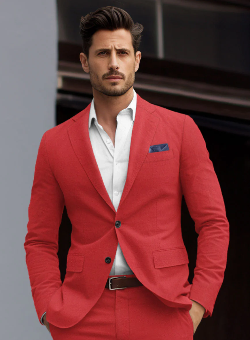 Scabal Red Cotton Stretch Jacket - Image 2