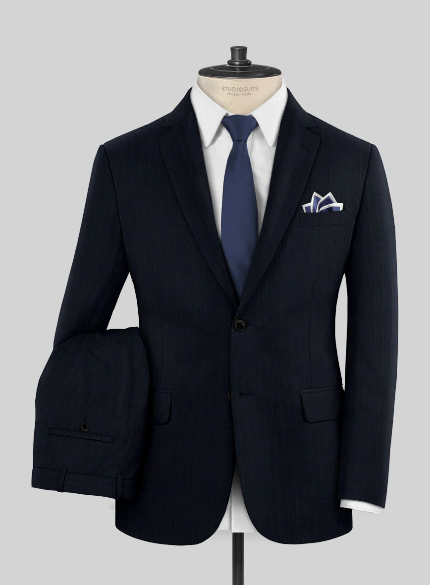 Scabal Sapphire Beaded Stripe Blue Wool Suit