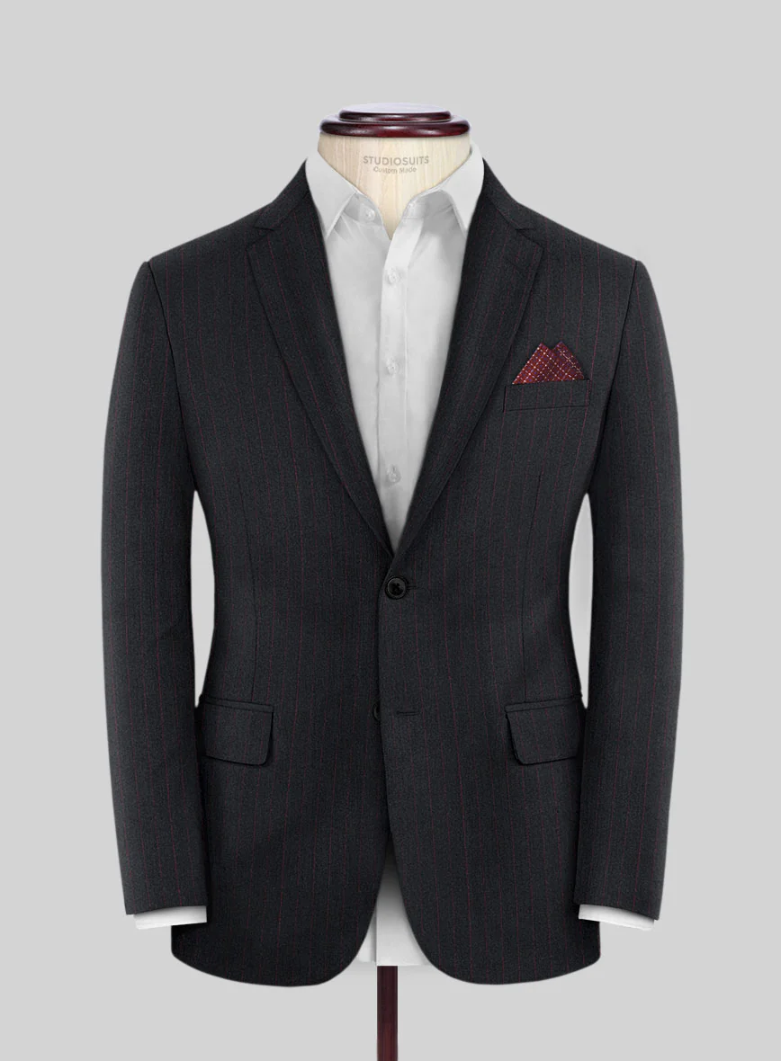 Scabal Sapphire Beaded Stripe Charcoal Wool Jacket