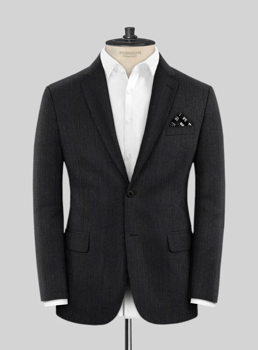 Scabal Sapphire Pinstripe Charcoal Wool Jacket