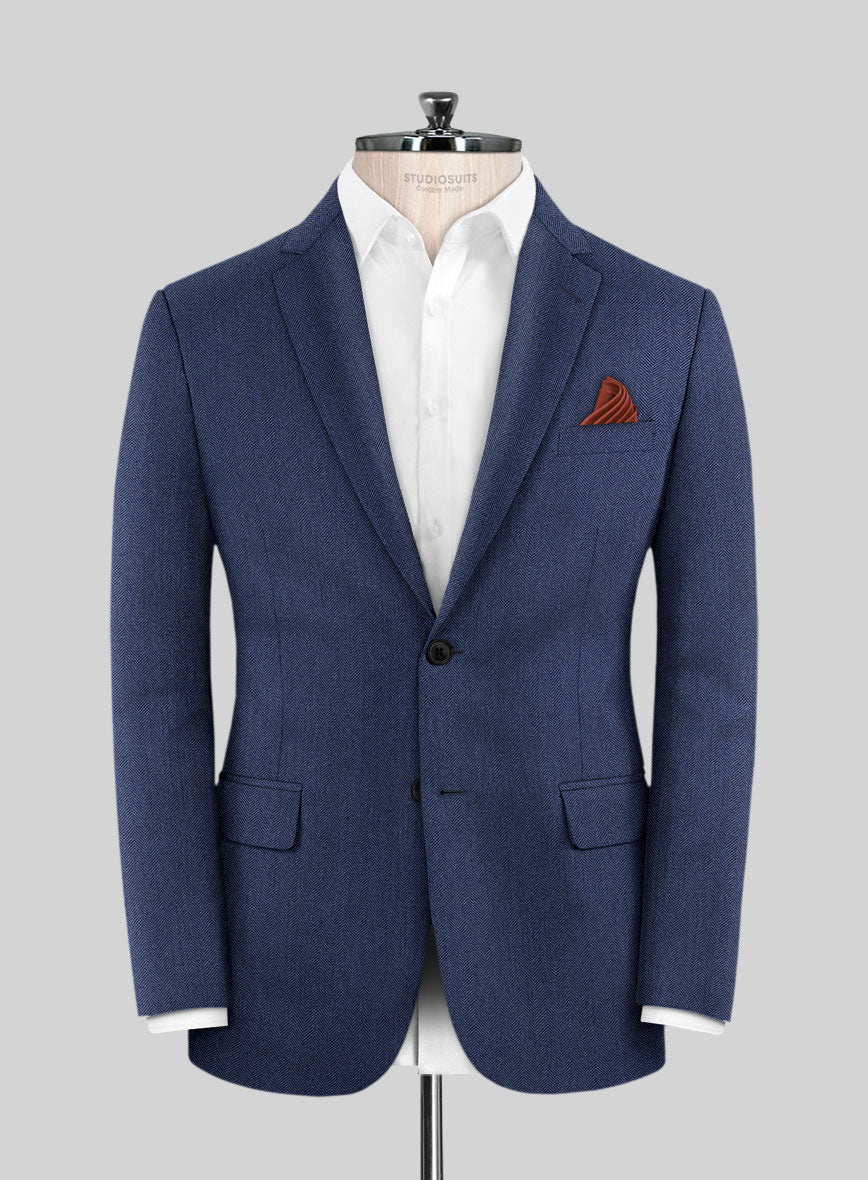 Scabal Siano Herringbone Blue Wool Jacket