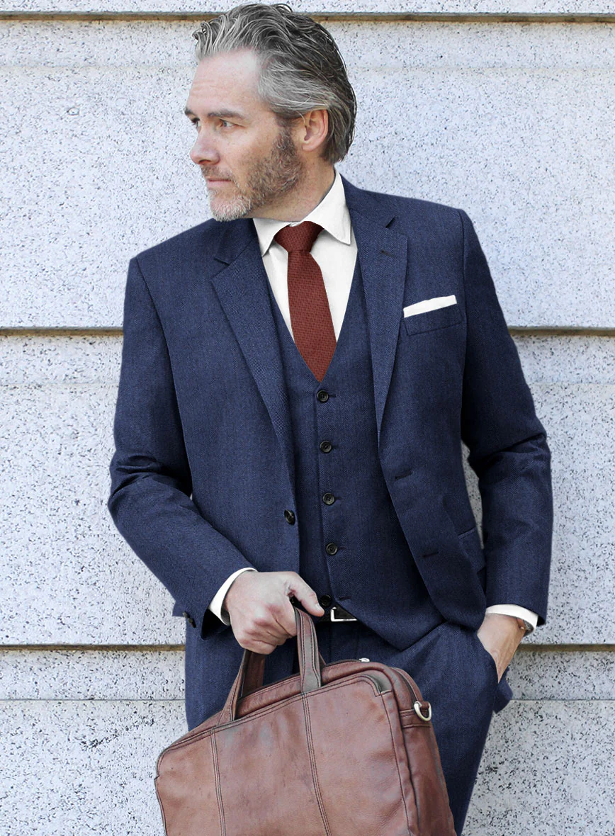 Scabal Siano Herringbone Blue Wool Jacket - Image 2