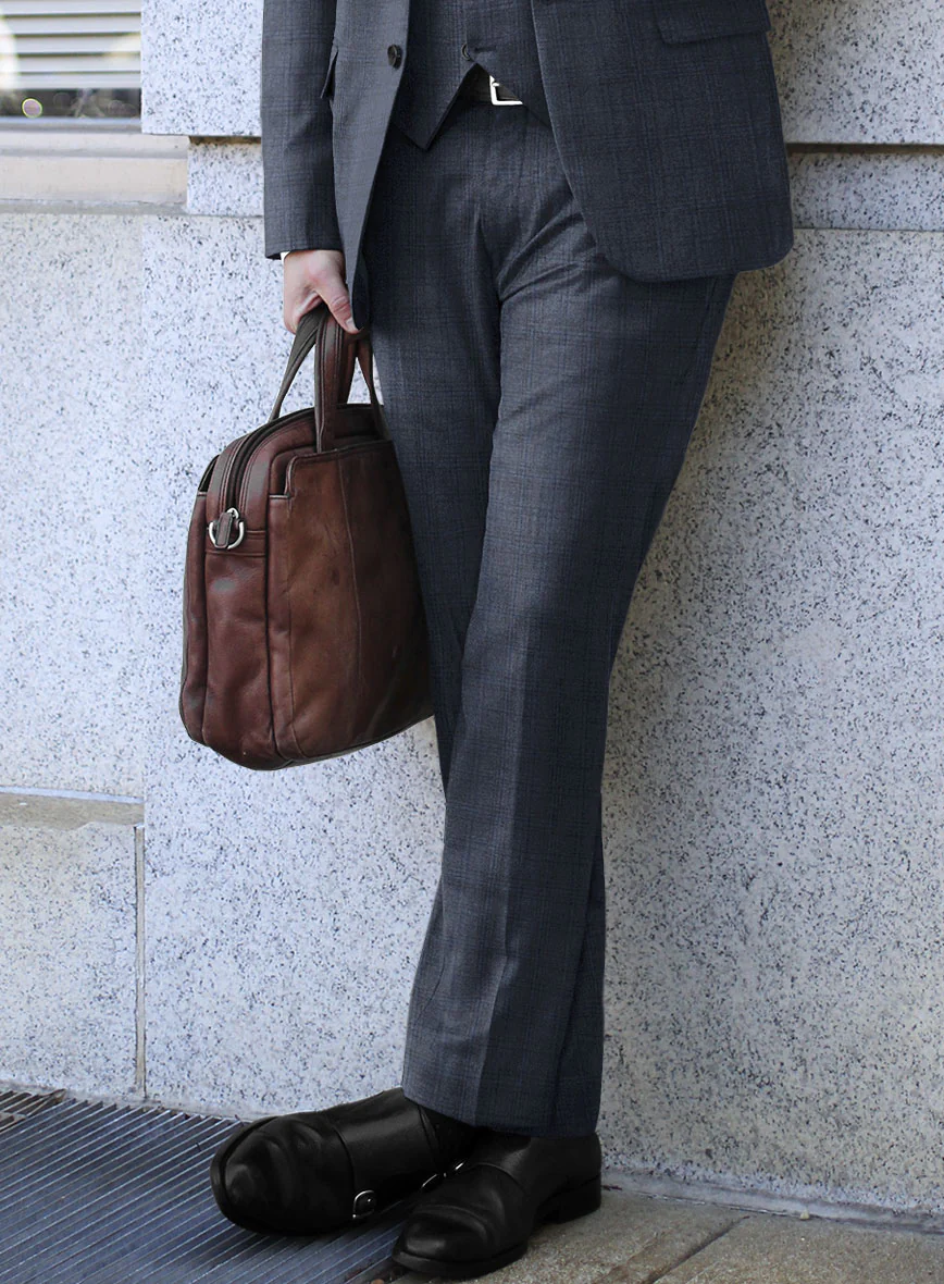 Scabal Tornado Checks Blue Wool Pants - Image 2