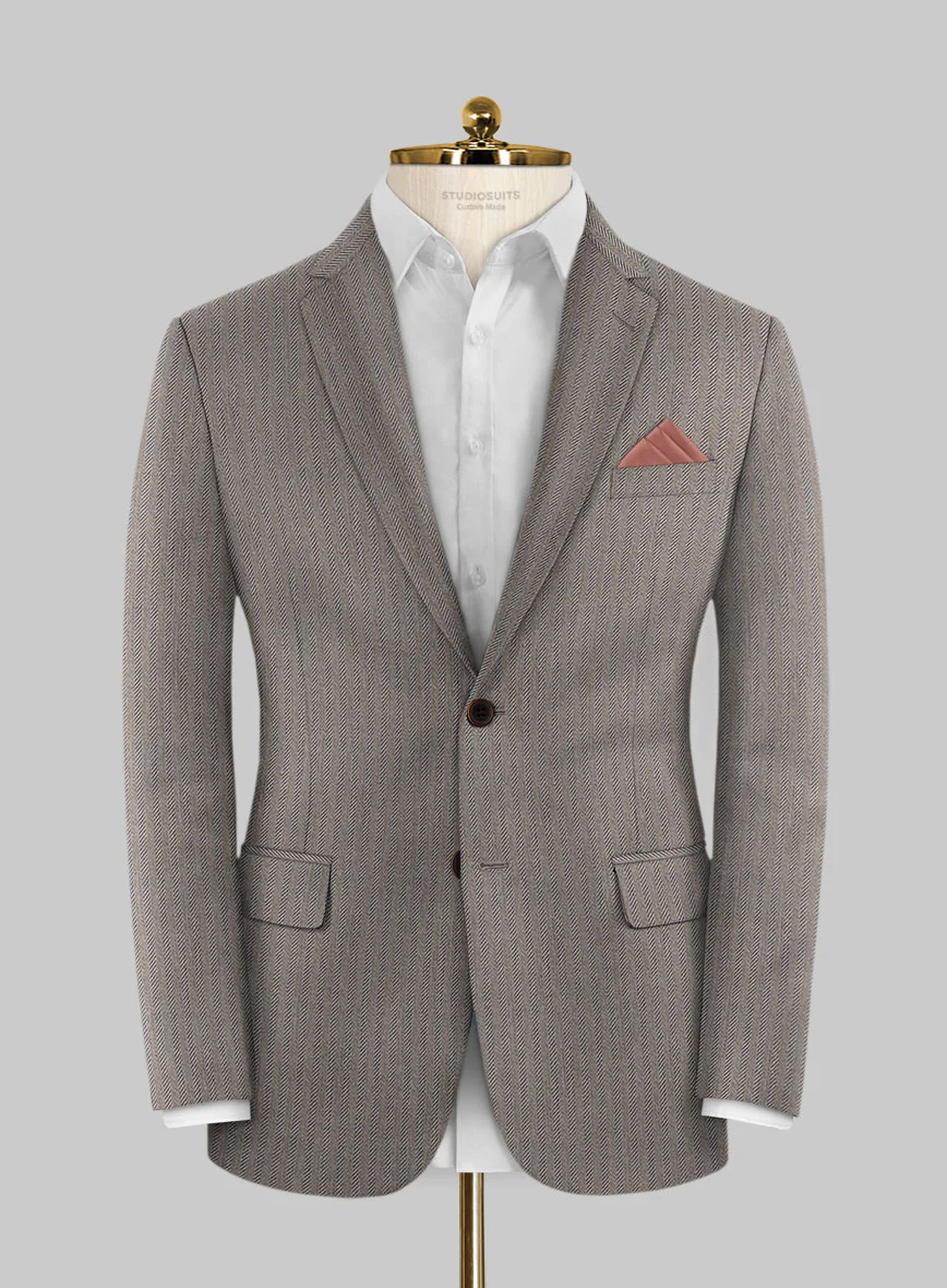 Scabal Tornado Herringbone Brown Wool Jacket