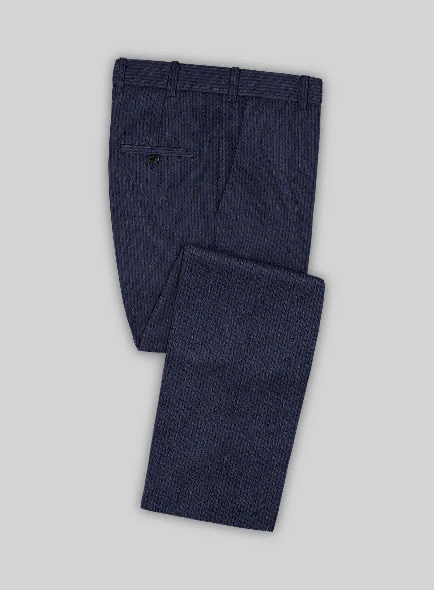 Scabal Tornado Herringbone Dark Blue Wool Pants