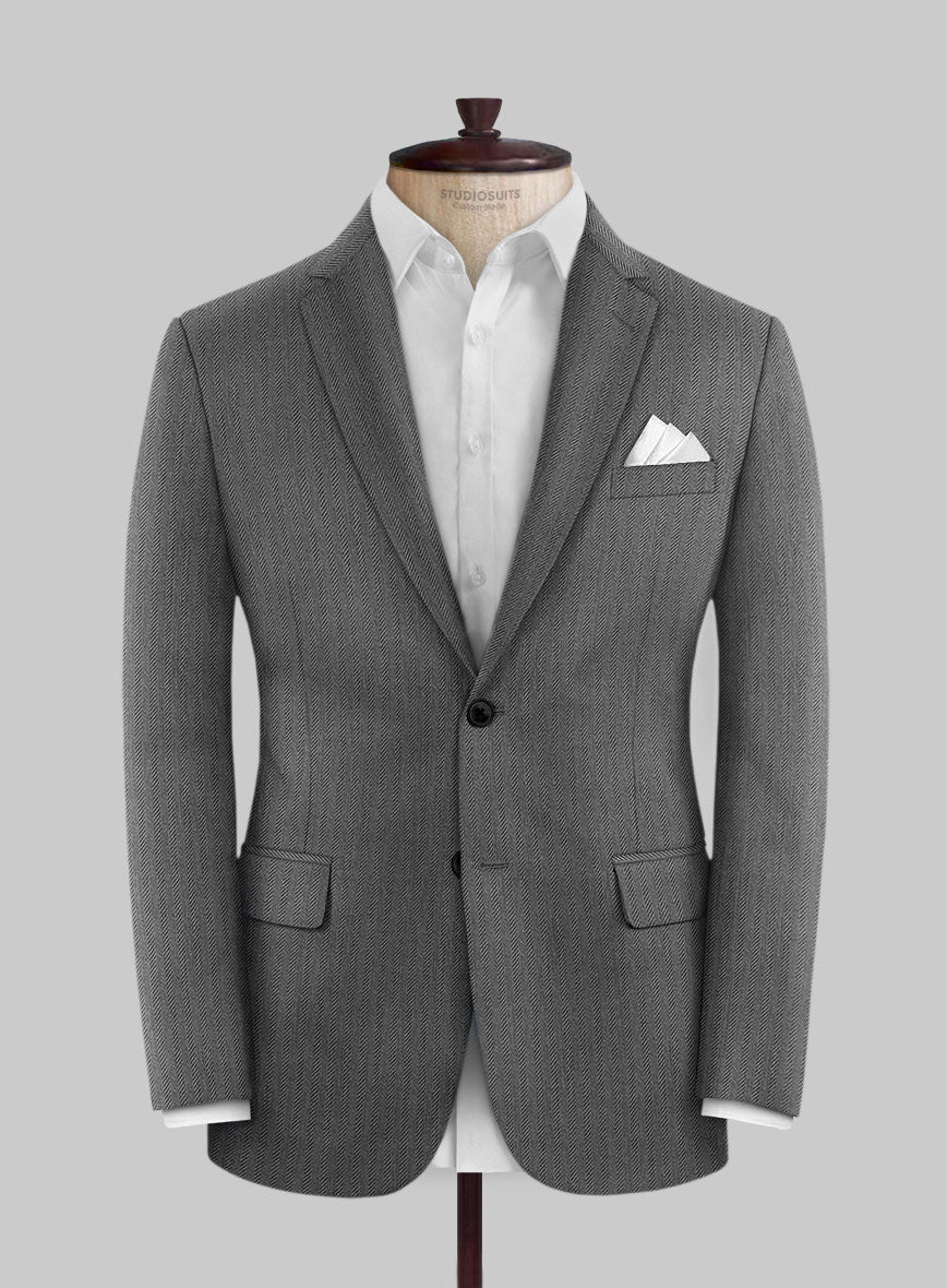 Scabal Tornado Herringbone Gray Wool Jacket