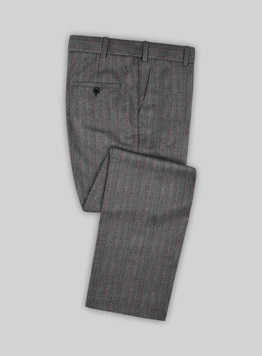 Scabal Tornado Herringbone Mid Gray Wool Pants