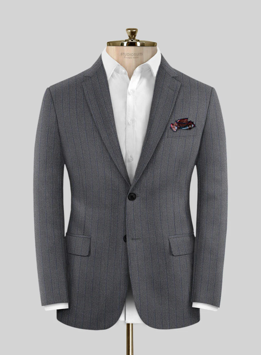 Scabal Tornado Stripes Gray Blue Wool Jacket
