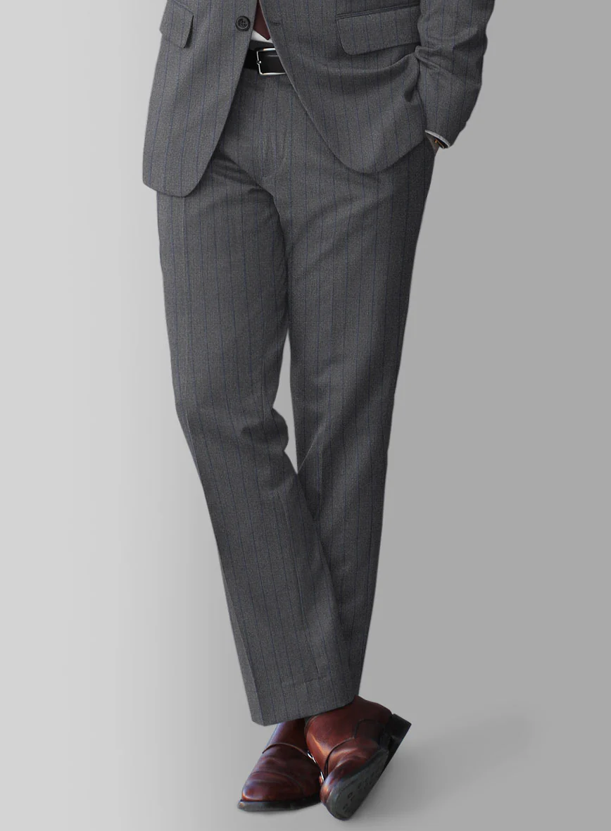 Scabal Tornado Stripes Gray Blue Wool Pants - Image 2