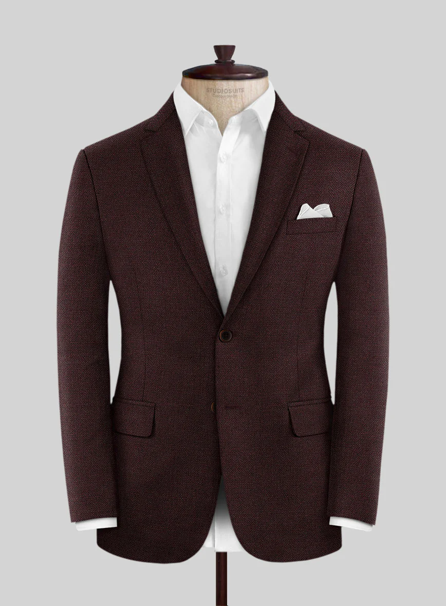 Scabal Wine Herringbone Wool Jacket