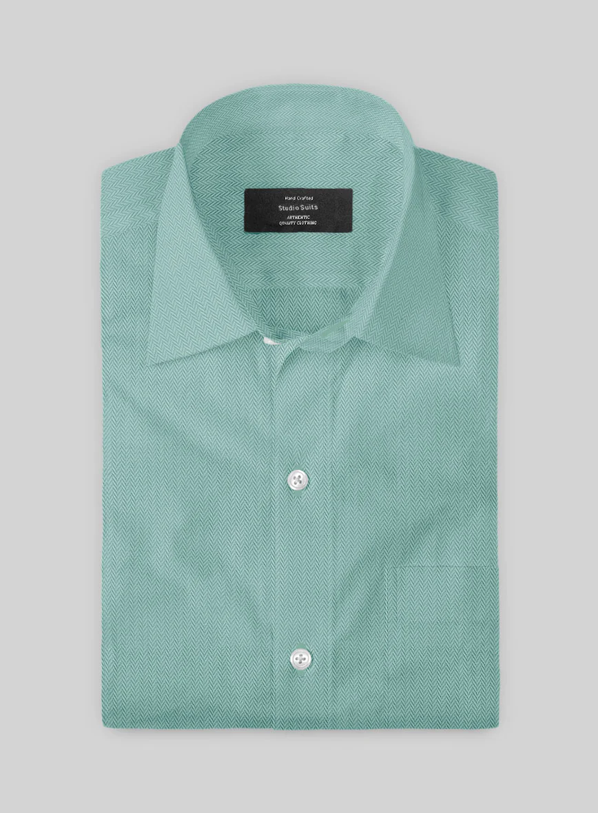 Sea Green Herringbone Cotton Shirt