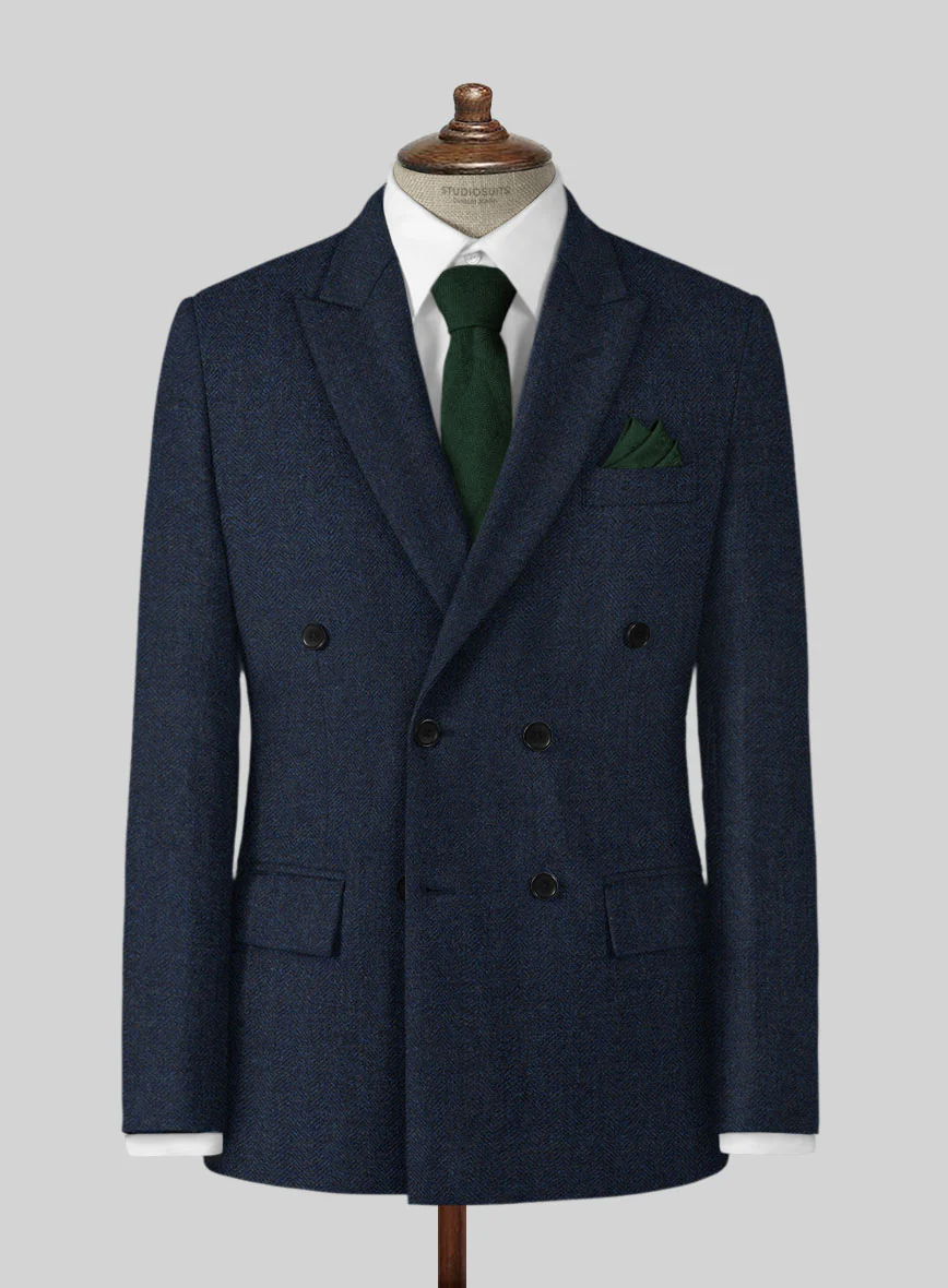 Showman Blue Herringbone Tweed Double Breasted Suit - Image 2
