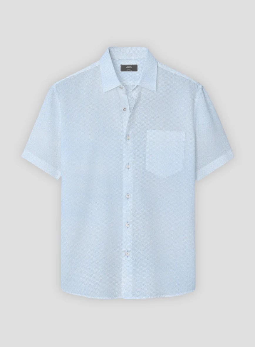 Sky Blue Herringbone Cotton Shirt