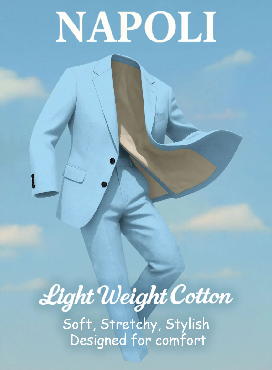 Sky Blue Napoli Stretch Light Weight Cotton Pants - Image 4