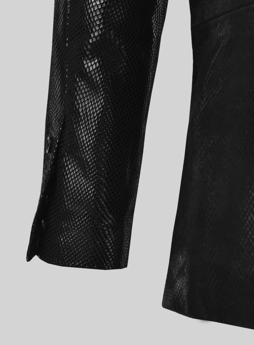 Snake Emboss Black Leather Blazer - Image 6