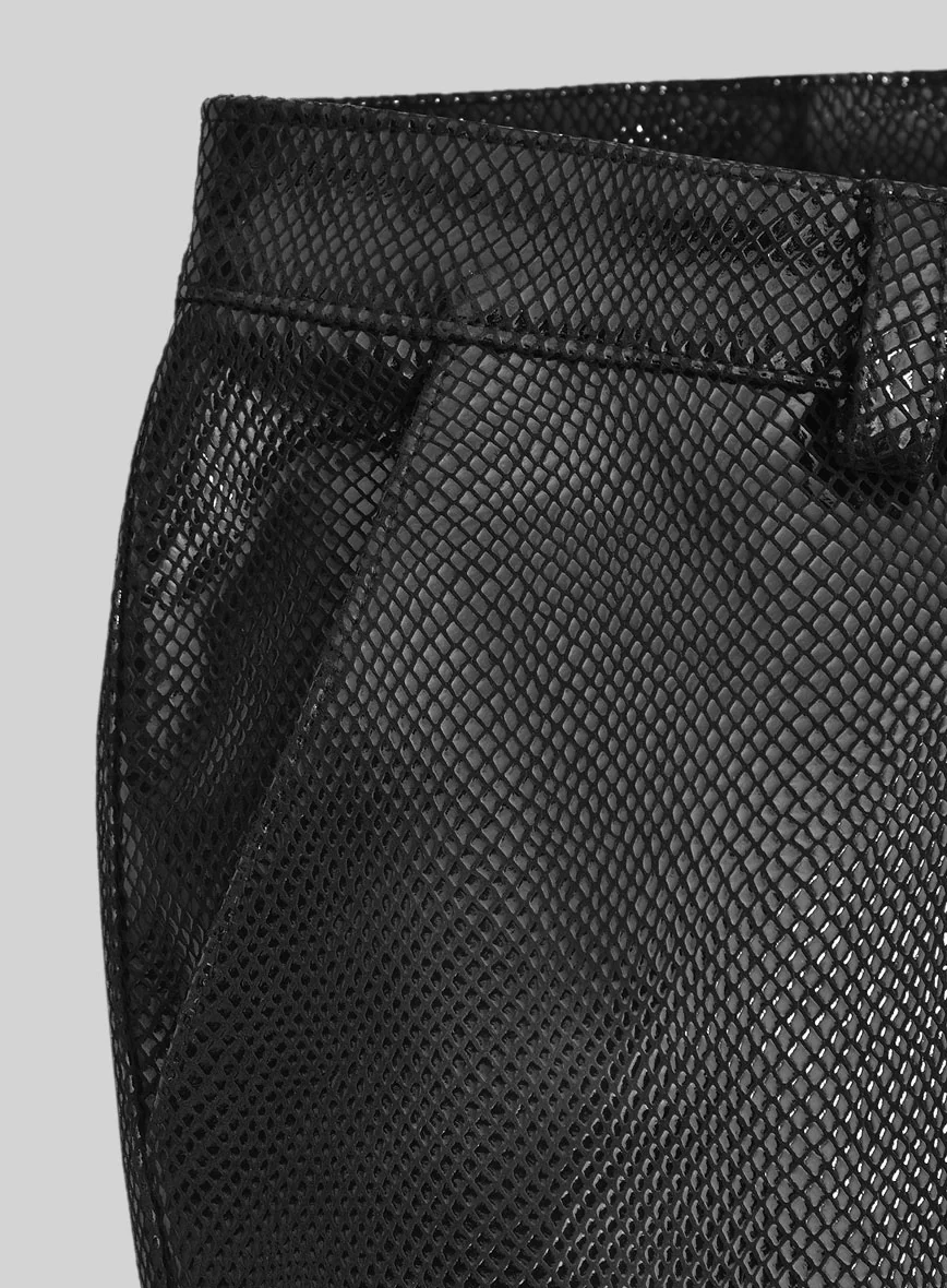Snake Embossed Black Double Breasted Leather Suit - Image 10