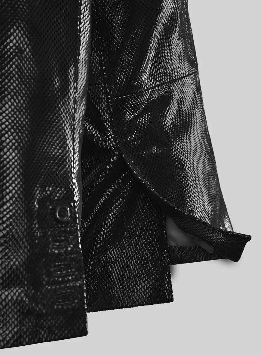 Snake Embossed Black Double Breasted Leather Suit - Image 7