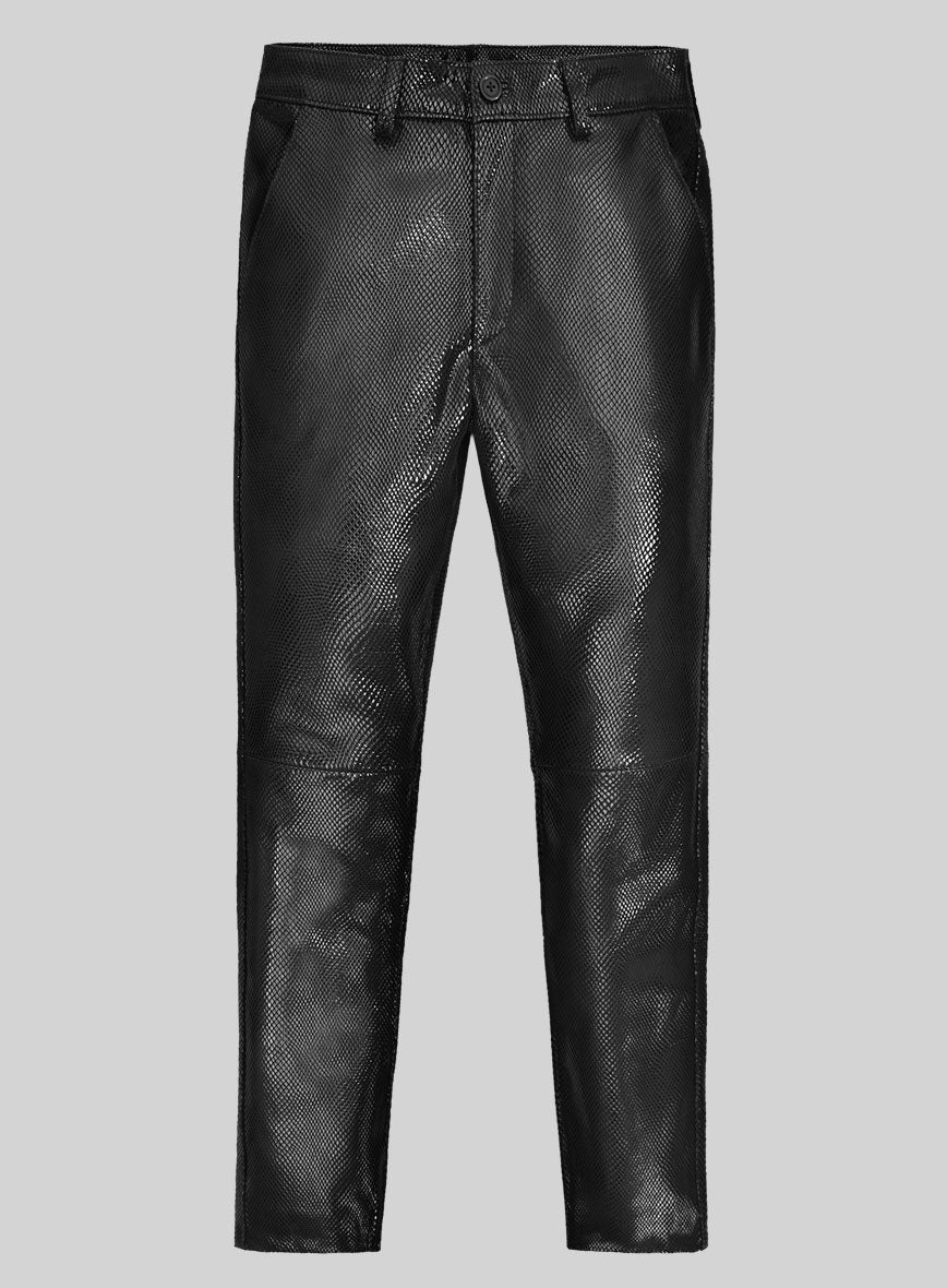Snake Embossed Black Double Breasted Leather Suit - Image 8
