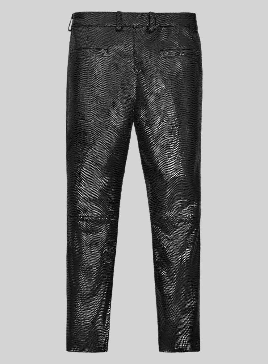 Snake Embossed Black Double Breasted Leather Suit - Image 9