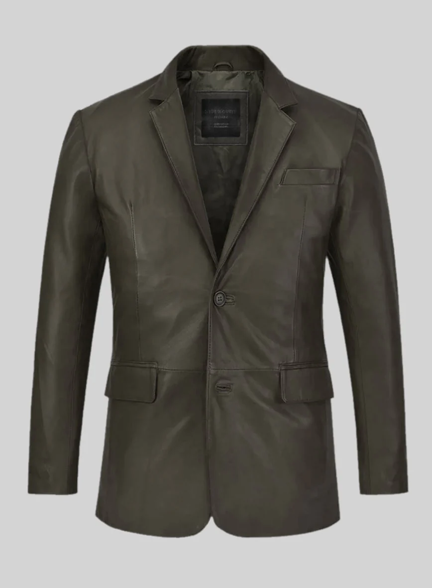 Soft Absolute Dark Green Leather Blazer