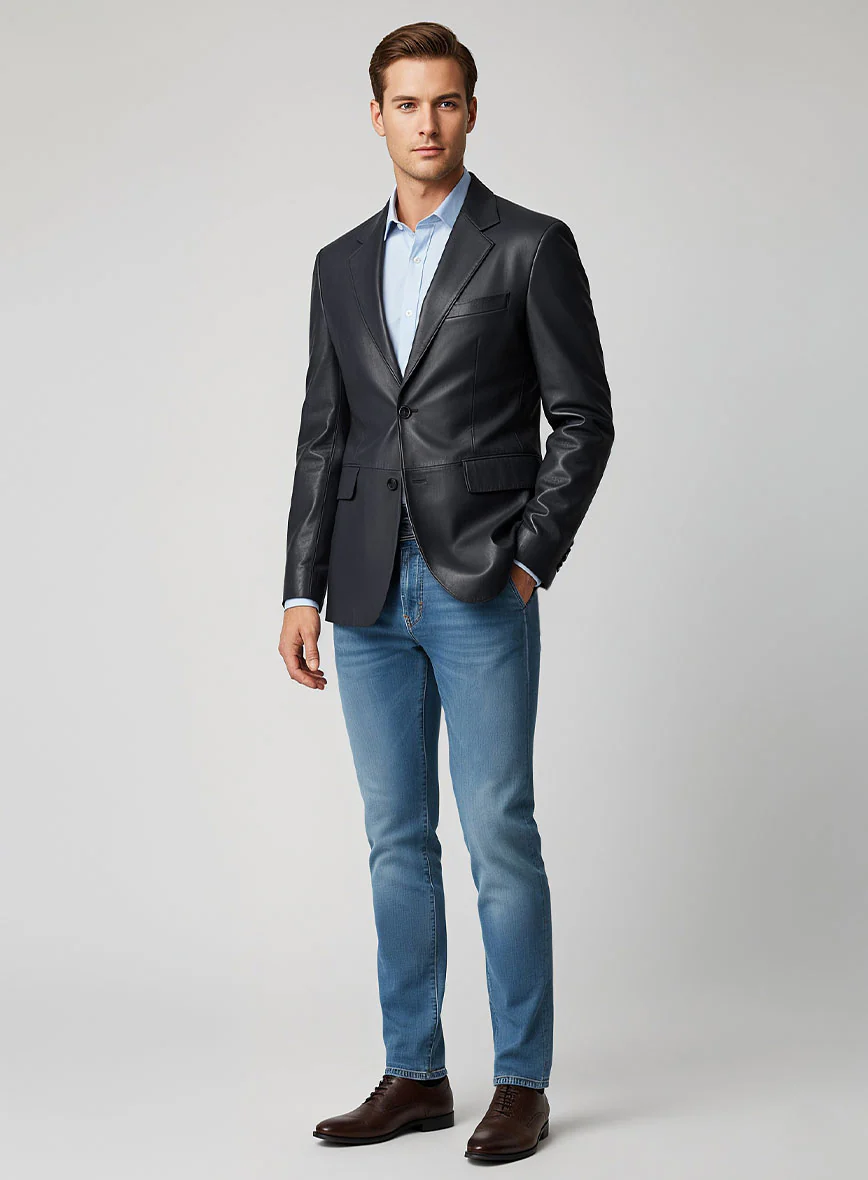 Soft Deep Blue Leather Blazer - Image 5