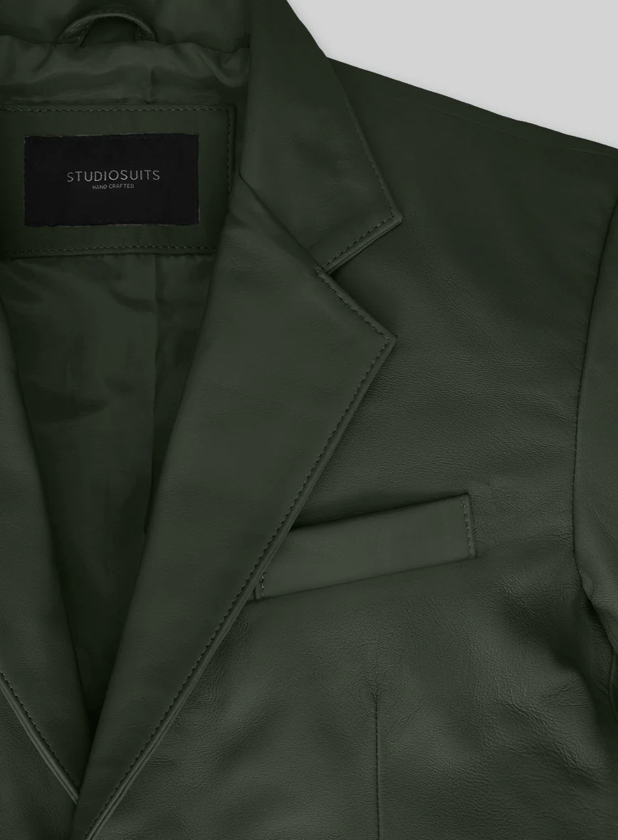 Soft Deep Olive Leather Blazer - Image 3