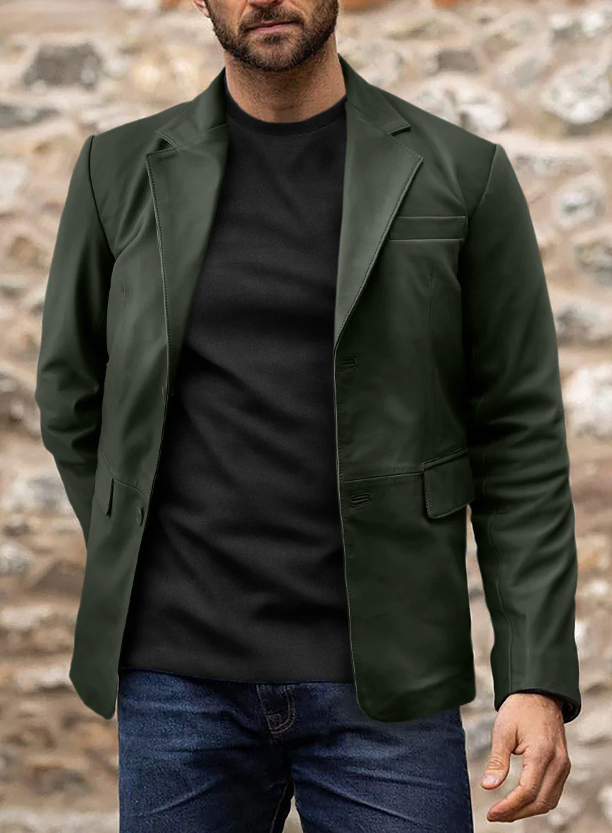 Soft Deep Olive Leather Blazer - Image 6