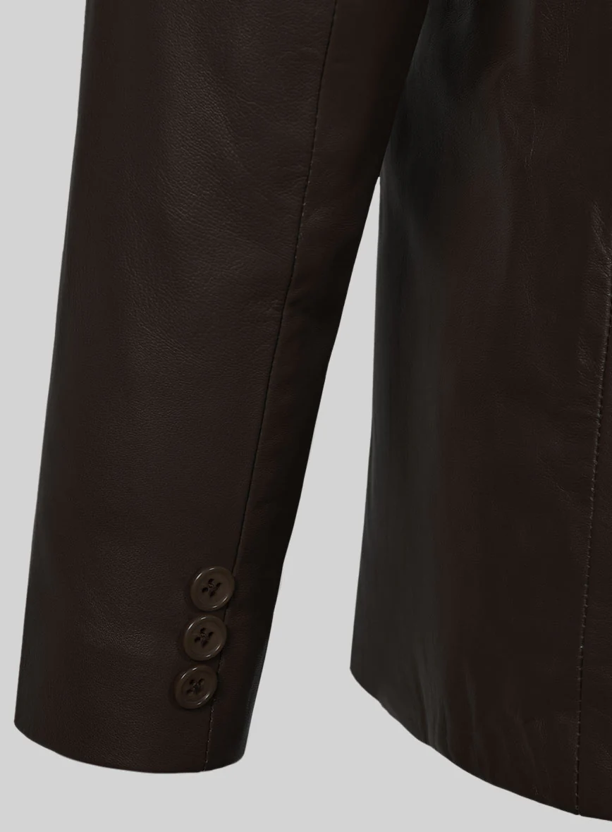 Soft Louis Brown Leather Pea Coat - Image 5