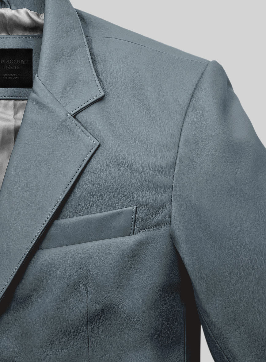 Soft Sherpa Gray Leather Blazer - Image 3