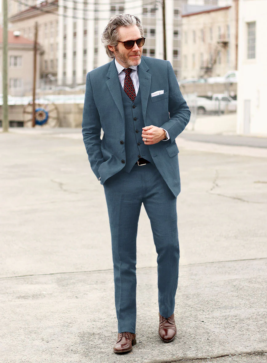 Solbiati Art Du Lin Dark Pastel Blue Linen Suit - Image 2