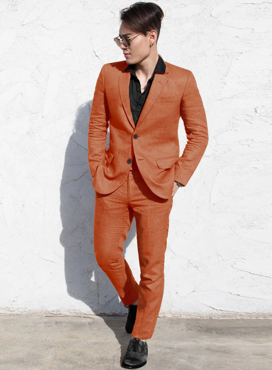 Solbiati Art Du Lin Deep Orange Linen Suit - Image 2