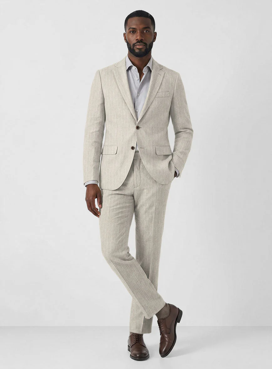 Solbiati Barn Beige Stripe Linen Suit