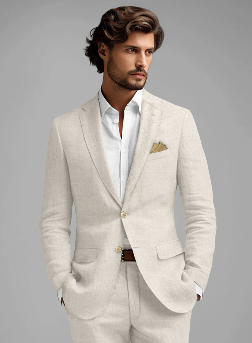 Solbiati Beige Herringbone Linen Jacket - Image 2